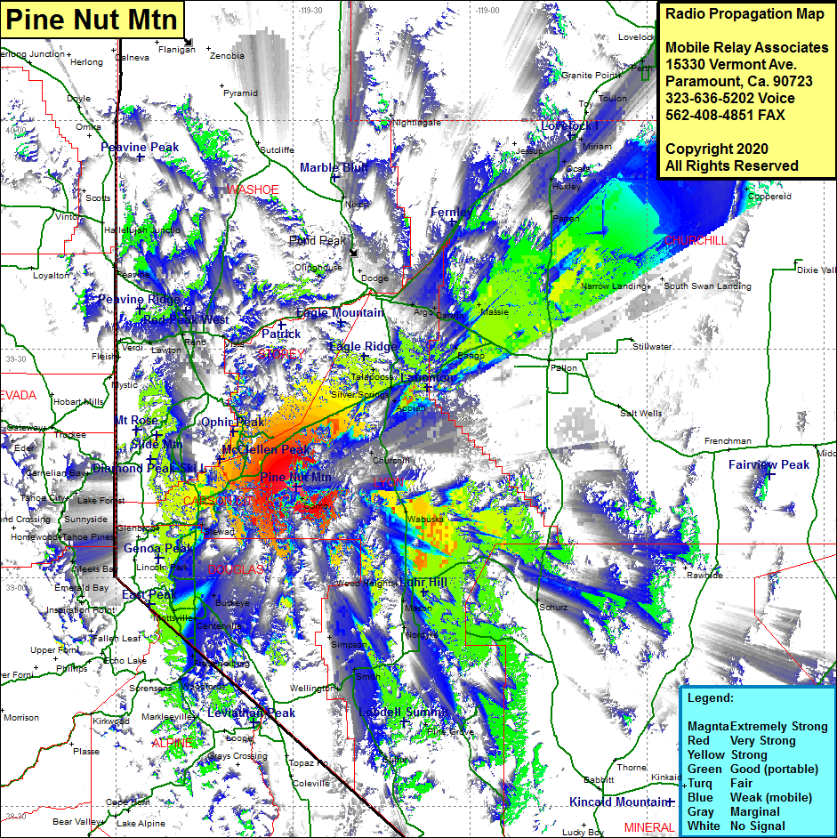 heat map radio coverage Pine Nut Mtn